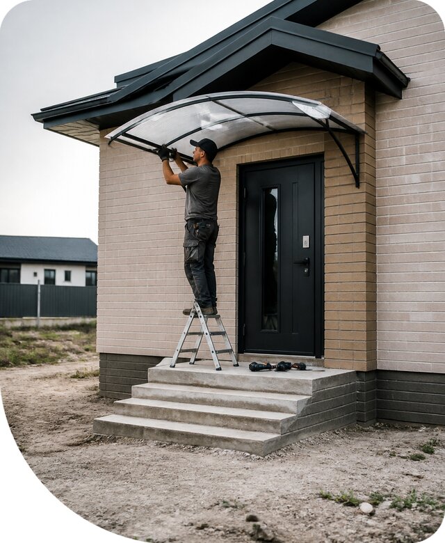 Козырек из поликарбоната в Владивостоке для дома и входной группы